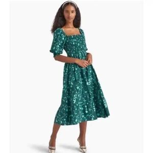 HILL HOUSE HOME Nesli Nap Dress Emerald Botanical, Size L